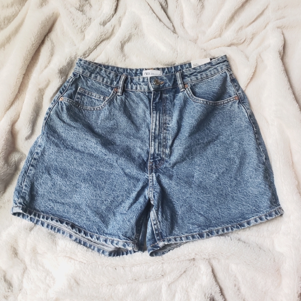 Zara women's mom jean shorts size 12 NWT hi-rise Bermuda